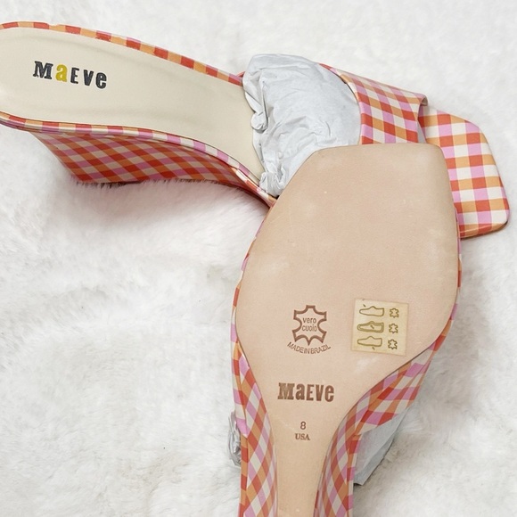 NIB Anthropologie Maeve Pink Gingham Square Toe Mule Sandals Size 8 - Picture 7 of 9